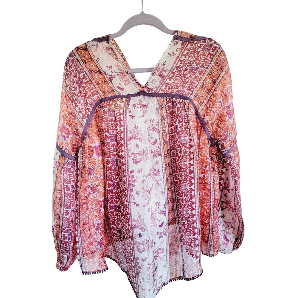 Maeve Anthropologie S Silk Paisley Metallic Stripe Blouse Orange Purple Small‎ - Picture 4 of 15